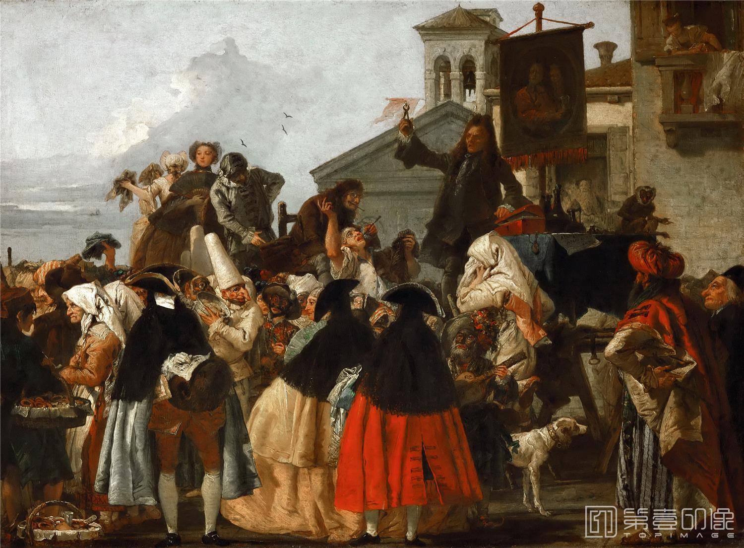 油画-卢浮宫-Giovanni Domenico TiepoloThe Charlatan, or The Unblinking Liar-0779